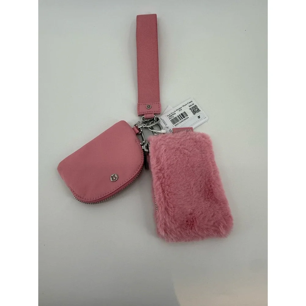 NWT Lululemon Dual Pouch Wristlet  Plush Fleece O/S PKTD Pink Tide